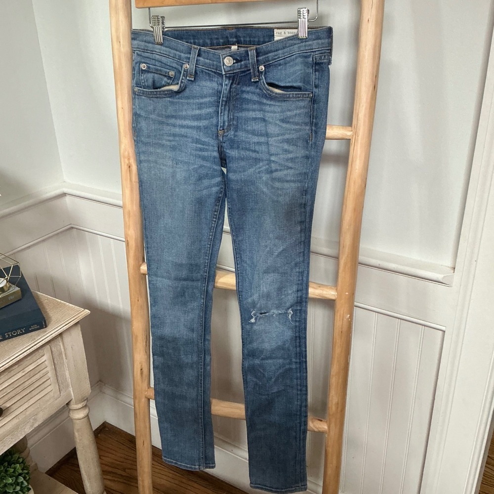 Rag‎ & Bone Monument Skinny Jeans W1502K520 Medium Wash Distressed Size 28